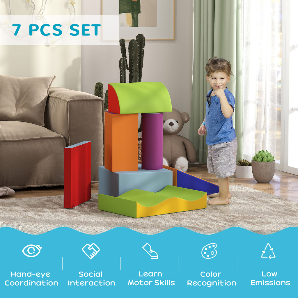 Soozier 7 Pieces Soft Play Foam Climbing Blocks, Indoor Modular Kids Play Toys for Climbing, Crawling, Sliding, Dark Colour