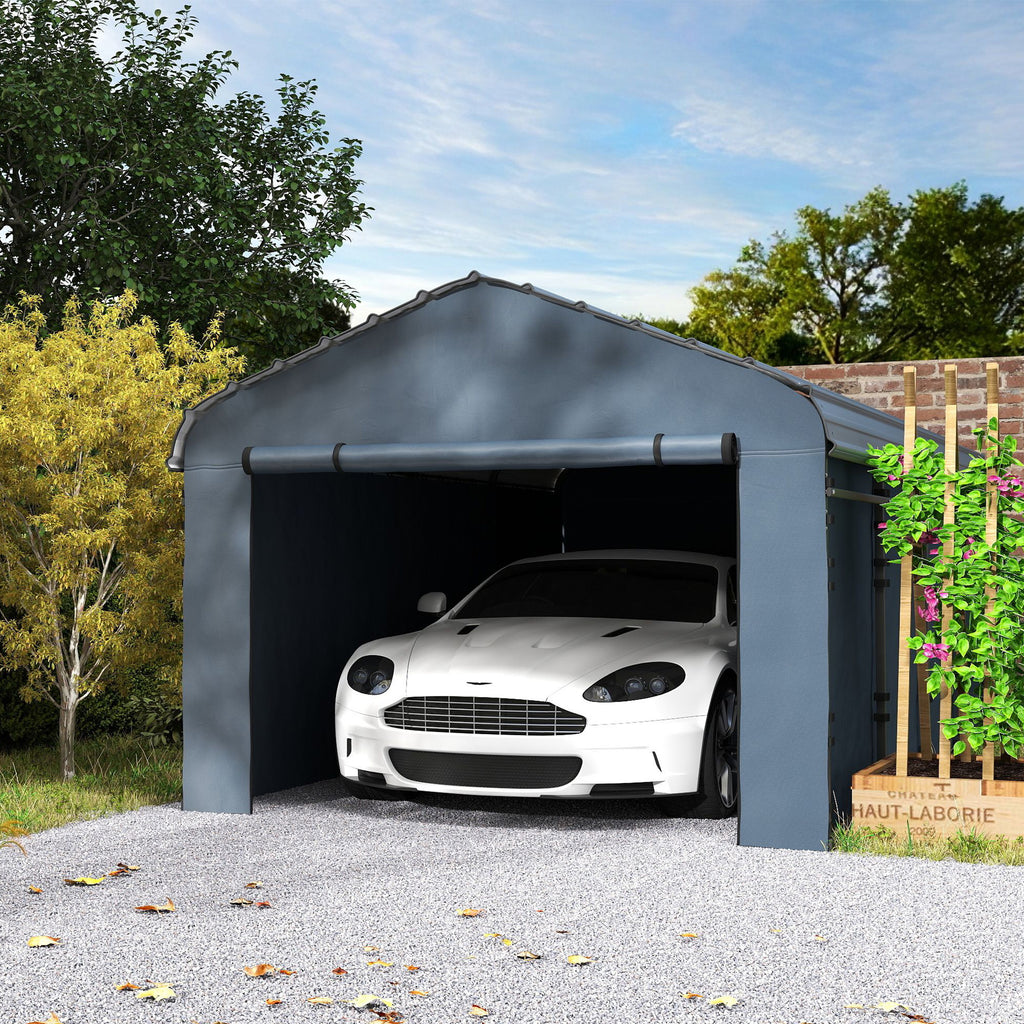 10' x 15' Metal Carport, Heavy Duty Garage Car Shelter with Galvanized Metal Roof and Removable Sidewalls, Dark Grey