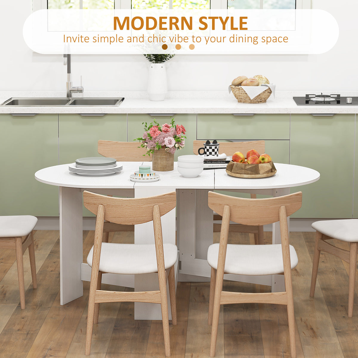 Oval Folding Dining Table, Space Saving Drop Leaf Kitchen Table for Dining Room, Living Room, Distressed Brown