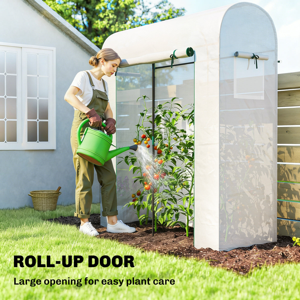 Mini Greenhouse, Portable Garden Green House with Roll-up Door and Mesh Windows, 6' x 2' x 6.6', Green