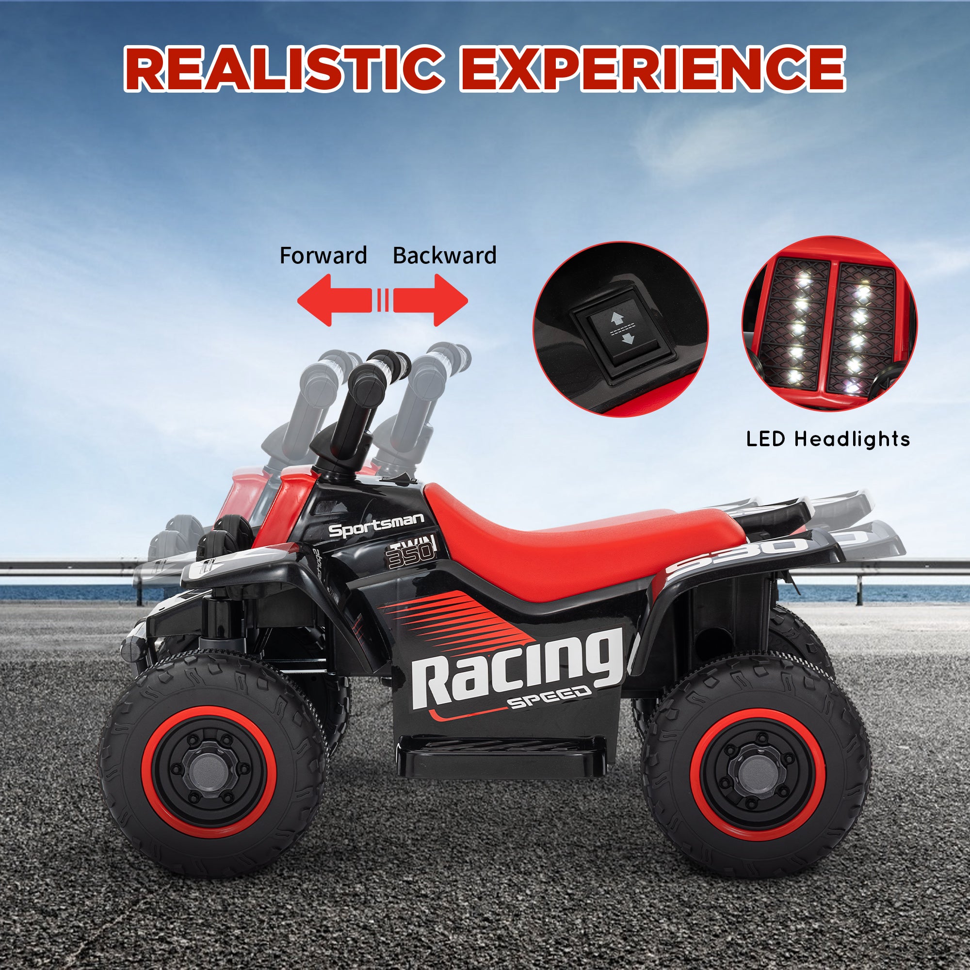 Qaba 6V Kids ATV Quad, 4 Wheeler Battery Powered Electric Ride on Car w/ Lights, Forward Backward, Black