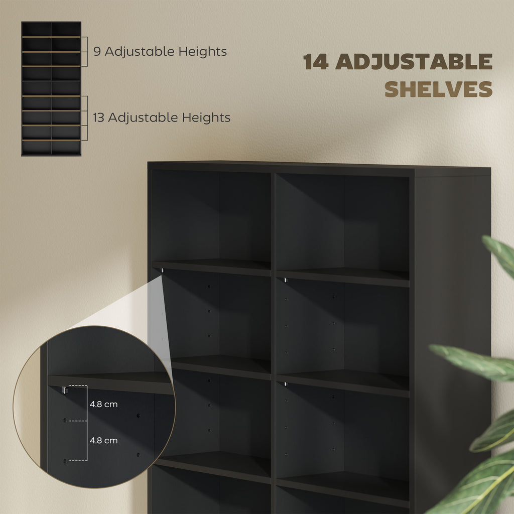 9-Tier DVD Shelf with 18 Compartments and 14 Adjustable Shelves, Holds 640 CDs, 360 DVDs or 430 Blu-rays, White