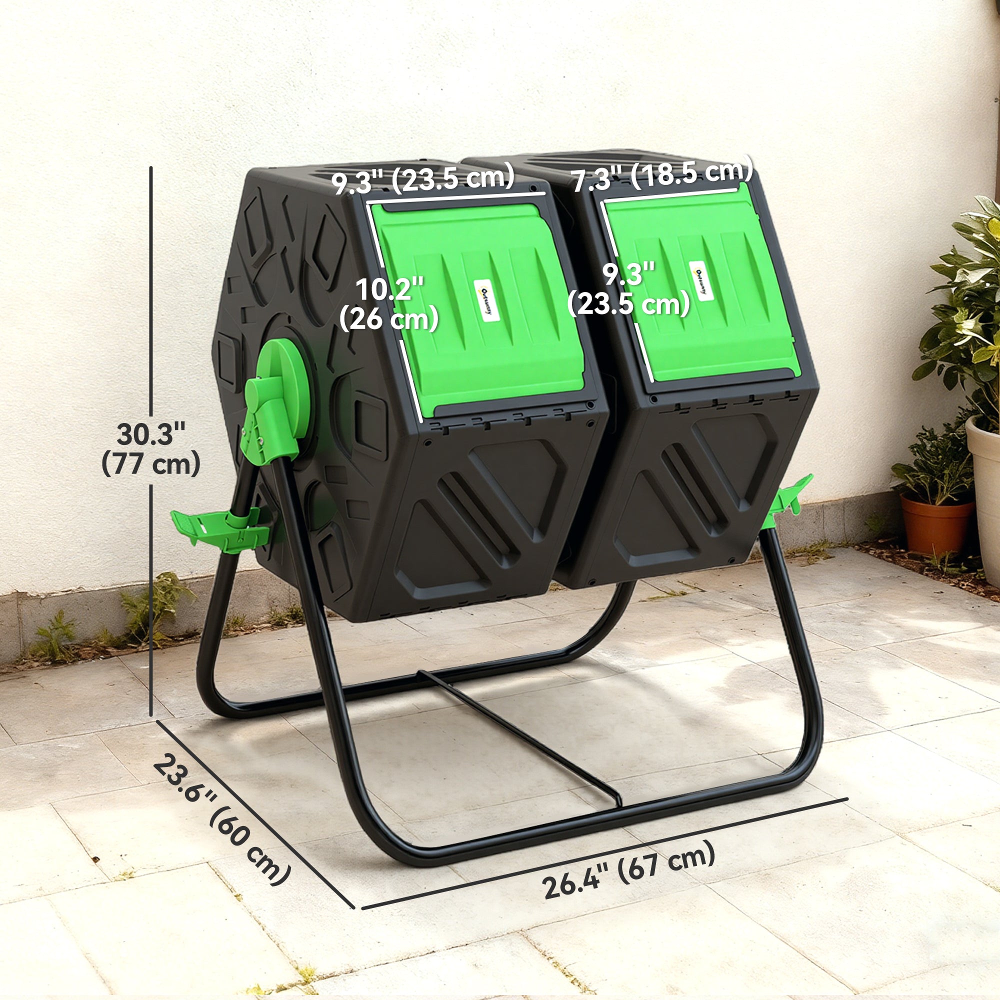 Rotating Composter, Dual Chamber Compost Bin with 24 Vents and Steel Legs, 34.5 Gallon, Brown