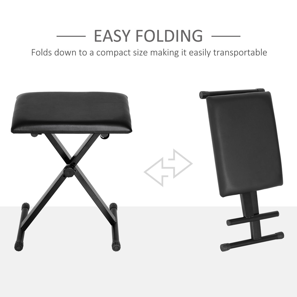 Adjustable Piano Bench, X-Style Folding Piano Stool with Padded Seat, Non-Slip Rubber Feet, Keyboard Chair, Black