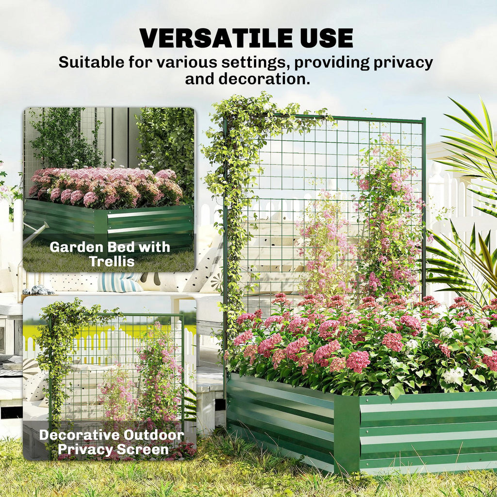 Galvanized Raised Garden Bed with Trellis for Climbing Plants, Outdoor Planter Box with Open Bottom, Black