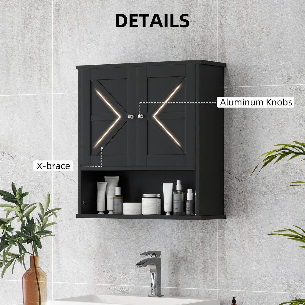 Farmhouse Bathroom Medicine Cabinet, Wall Cabinet with Barn Doors, and Adjustable Shelf for Laundry Room, White