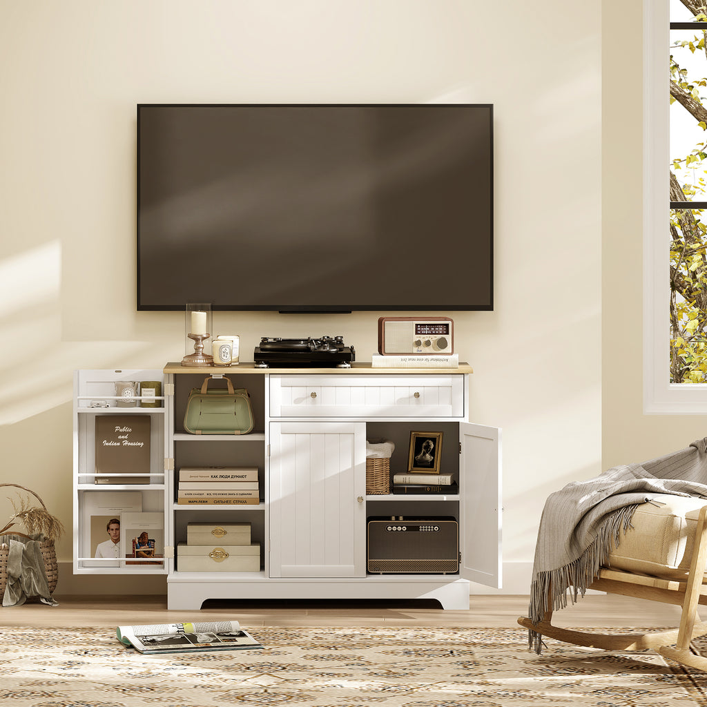 Modern Sideboard Cabinet, 41" Kitchen Buffet Cabinet with Drawer, Adjustable Shelf, 3 Doors for Dining Room, Grey
