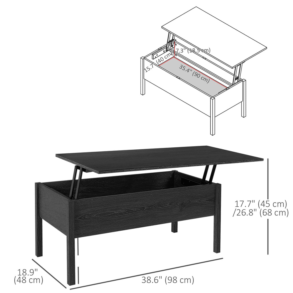39" Modern Lift Top Coffee Table with Hidden Storage Compartment, Center Table for Living Room, Black