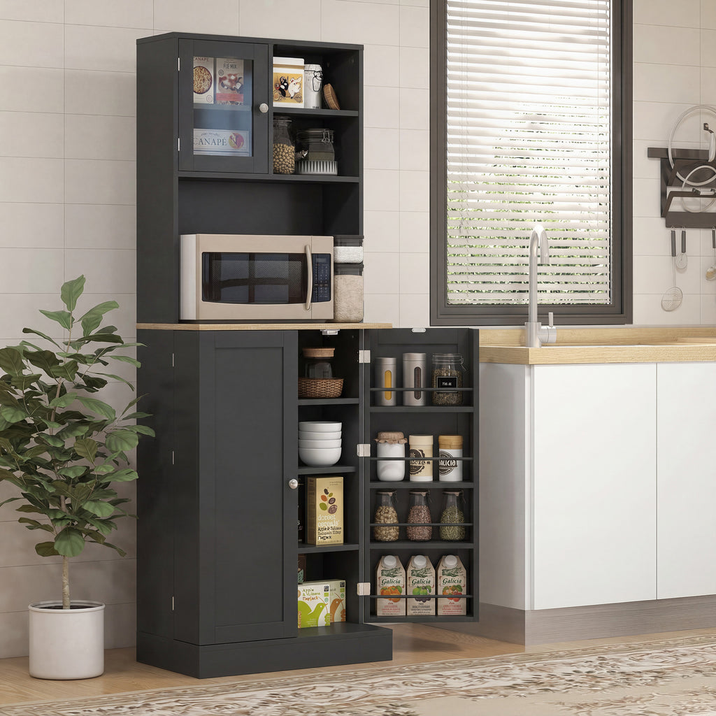 66.5" Tall Kitchen Pantry Cabinet, Kitchen Hutch, Microwave Cabinet with Adjustable Shelves for Dining Room, White