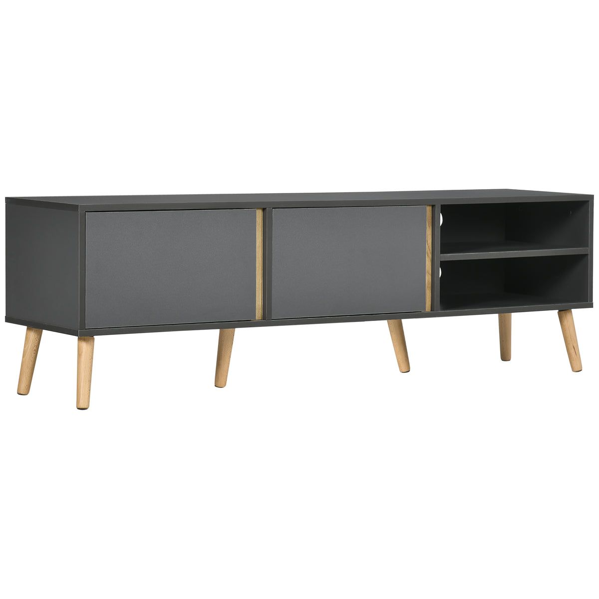 TV Stand for TVs up to 55", TV Cabinet with Shelves and Cable Holes, Entertainment Unit for Living Room, Dark Grey