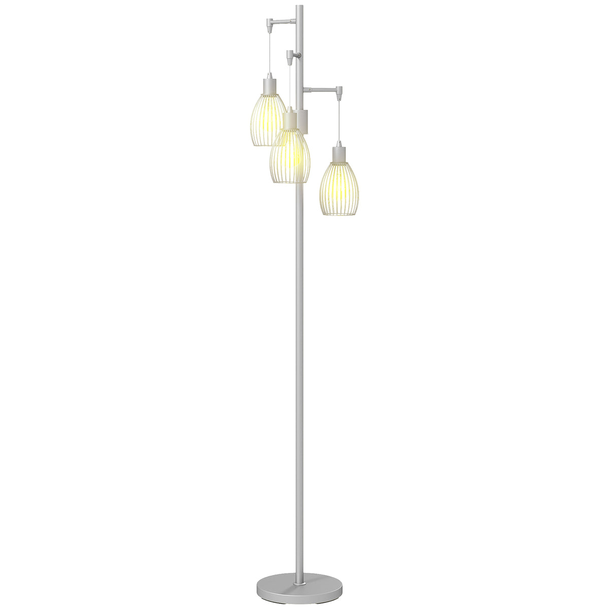 Industrial Floor Lamp with 3 Hanging Wire Lampshades, Dimmable Standing Lamp for Living Room, Silver