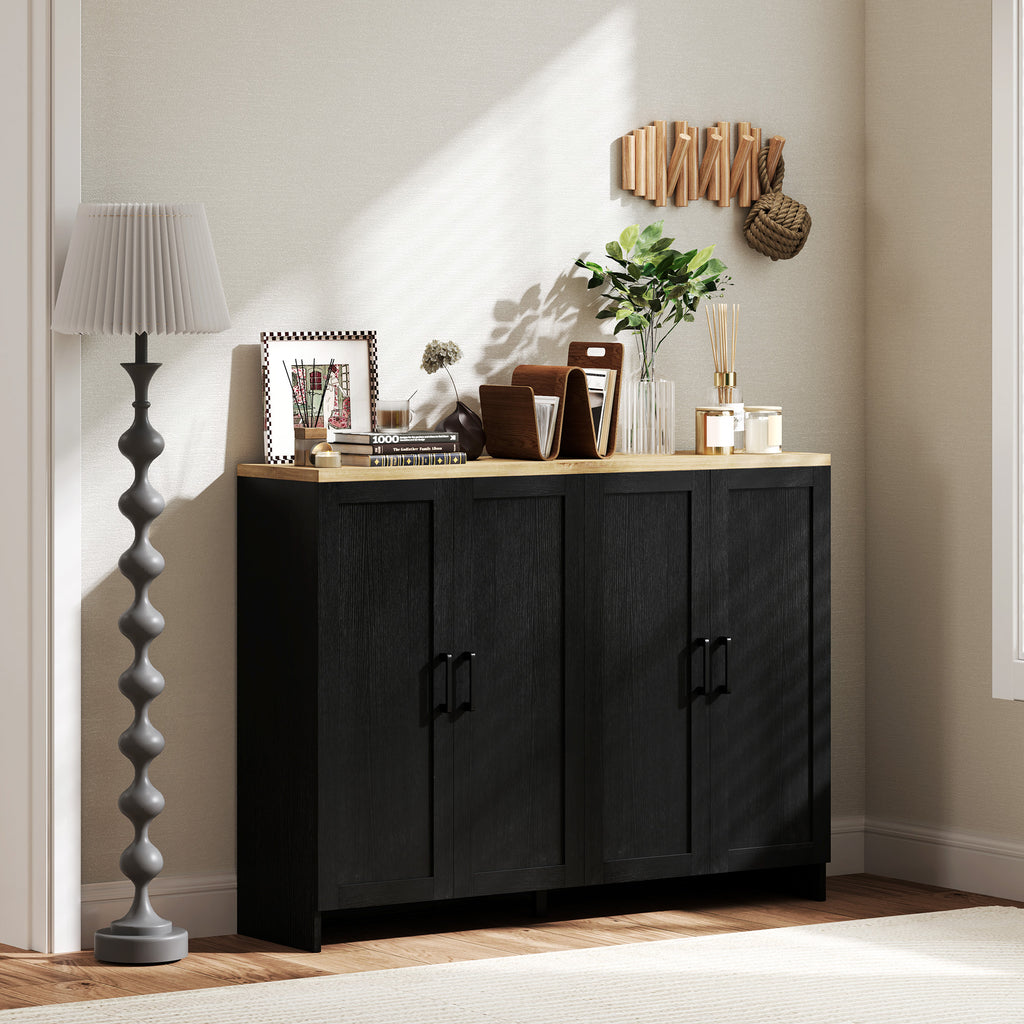 Modern Sideboard Buffet Cabinet, Modern Kitchen Storage Cabinet with 3 Doors Adjustable Shelves, for Dining Room, Black
