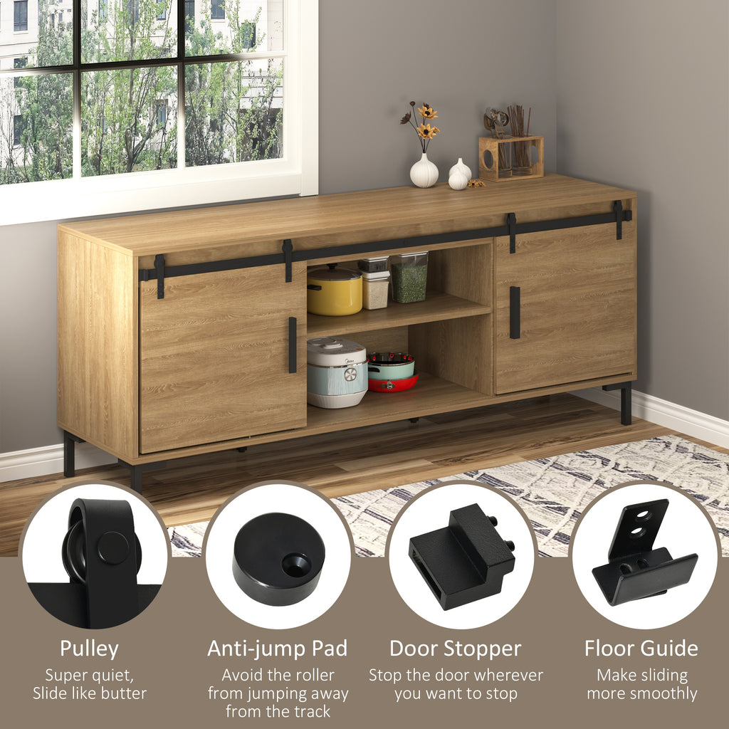 Mini Sliding Barn Door Hardware Kit for Double Doors, TV Stands, Cabinet Barn Door Hardware Kit, Fit 17.7" Wide Door Panel (J Shape), Black