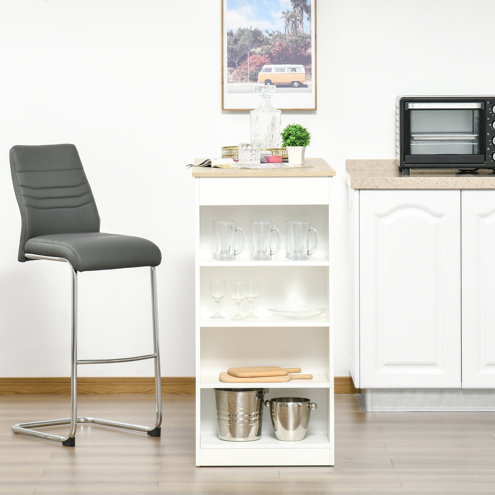 Bar Table, High Top Pub Table with 4 Storage Shelves, Modern Bar Height Table for Home Bar, Kitchen, Natural