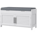 Entryway Bench with Cushion, Hidden Storage, Adjustable Shelves and Shutter Doors, 35.4" Shoe Bench, White