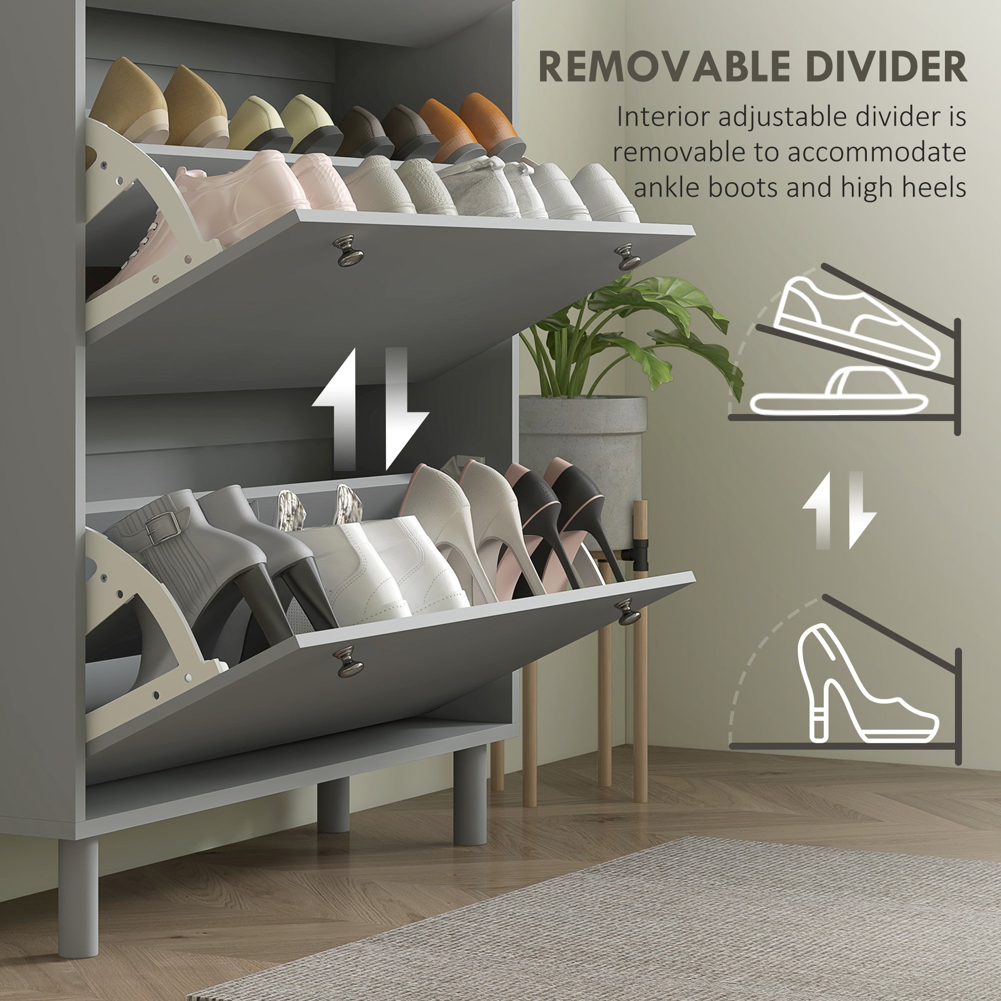 Entryway Shoe Storage Small Modern Flip-Flop Shoe Cabinet with 3 Flip Drawers Adjustable Shelves for 24 Pairs of Shoes, Grey
