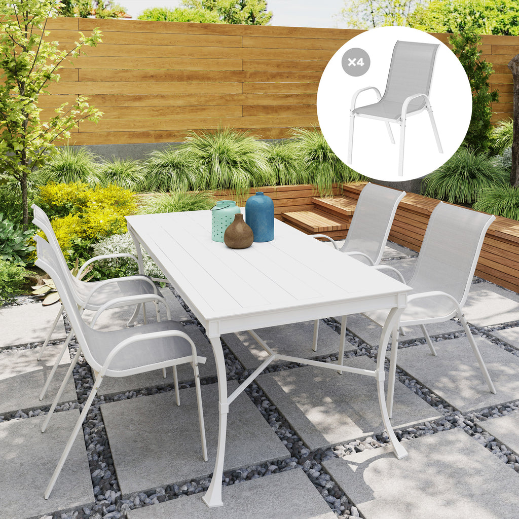 Set of 4 Outdoor Dining Chairs, Stackable Lawn Chairs with High Back, Breathable Mesh Seat for Garden Porch, Black