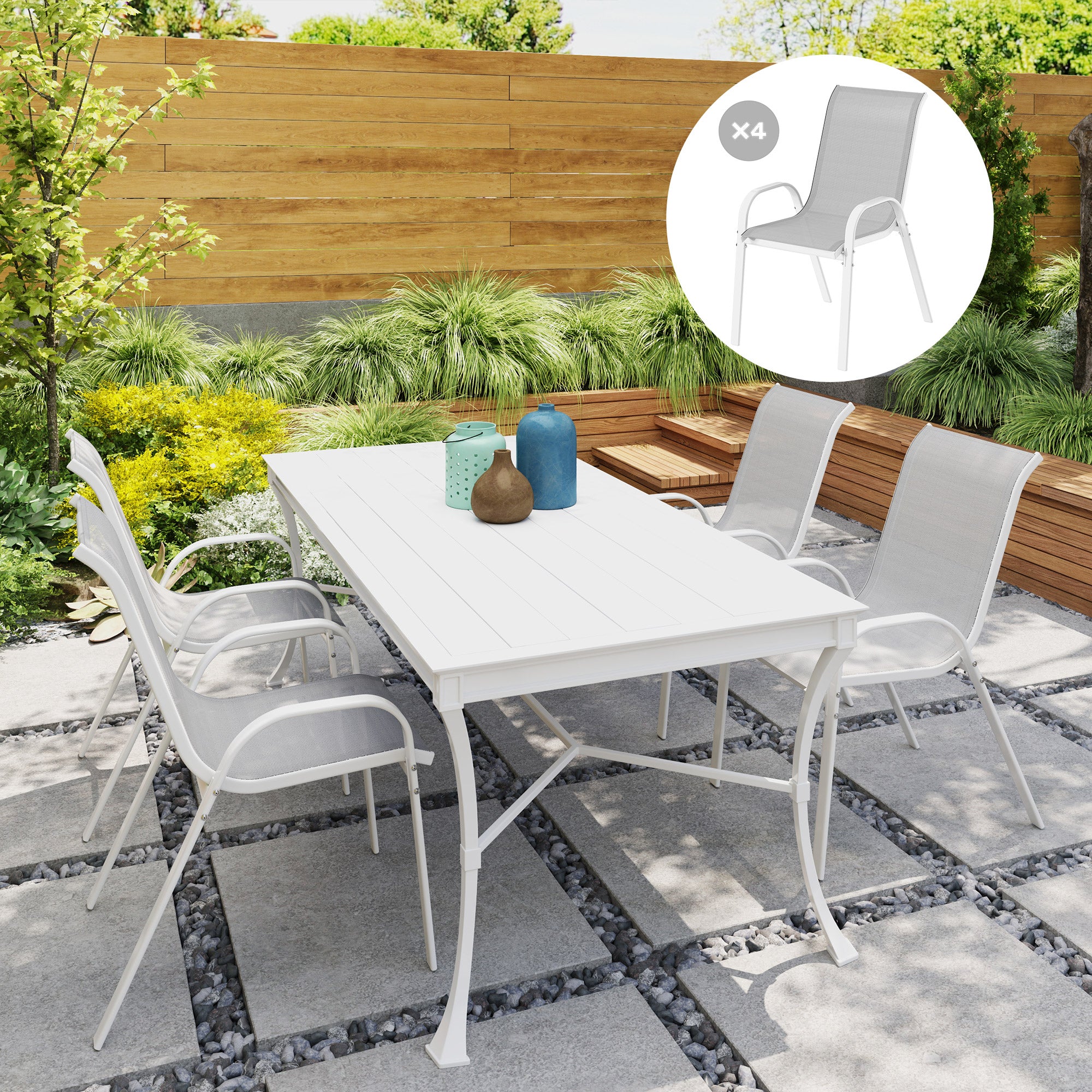 Set of 4 Outdoor Dining Chairs, Stackable Lawn Chairs with High Back, Breathable Mesh Seat for Garden Porch, Black