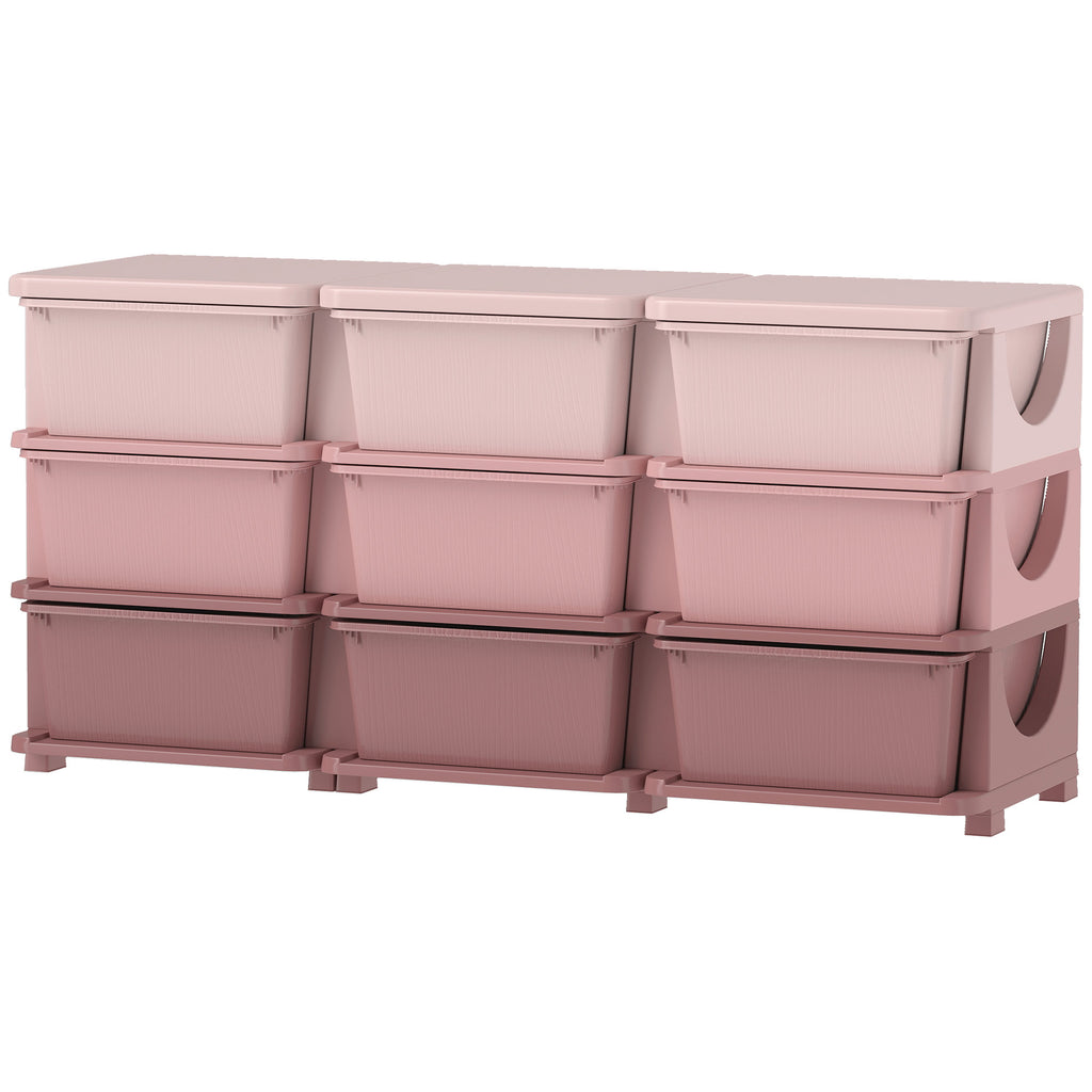Qaba 3 Tier Kids Toy Organizer and Storage Bins with 9 Plastic Drawers, Pink
