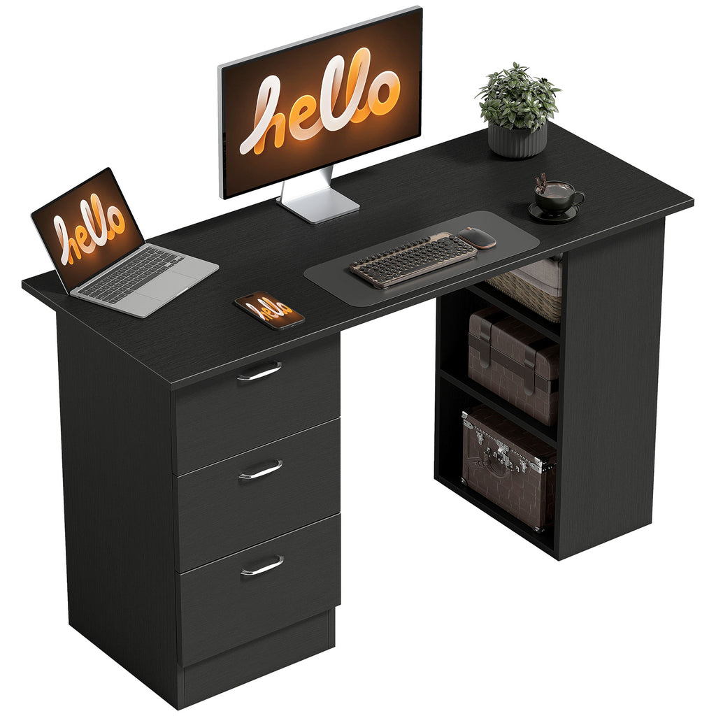 Computer Desk, 47" Writing Table with 3-Tier Shelves and 3 Reversible Drawers for Home Office, Bedroom, White