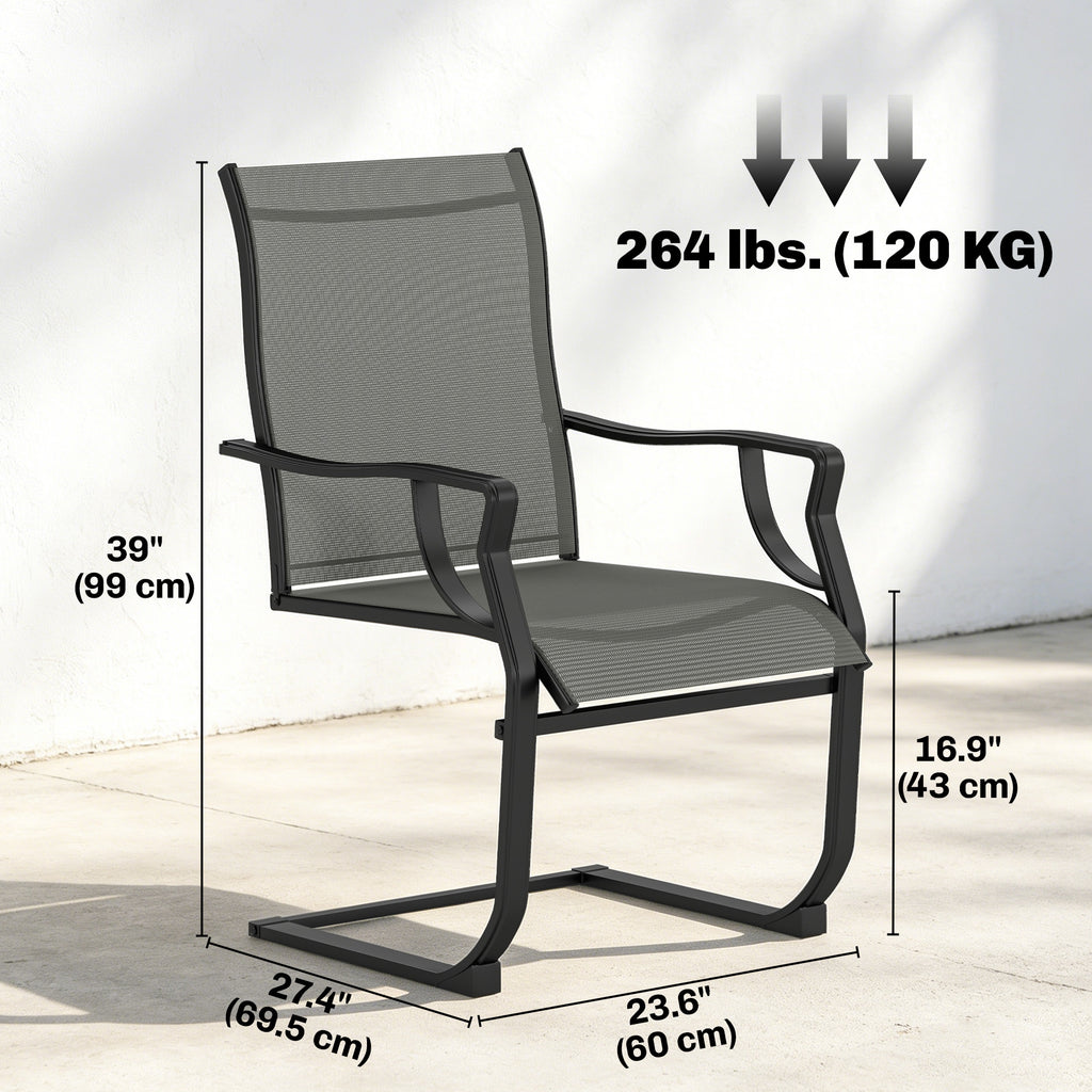 C Spring Motion Patio Chairs Set of 2 with Curved High Backrest, Armrest, All Weather Breathable Fabric, Metal Frame