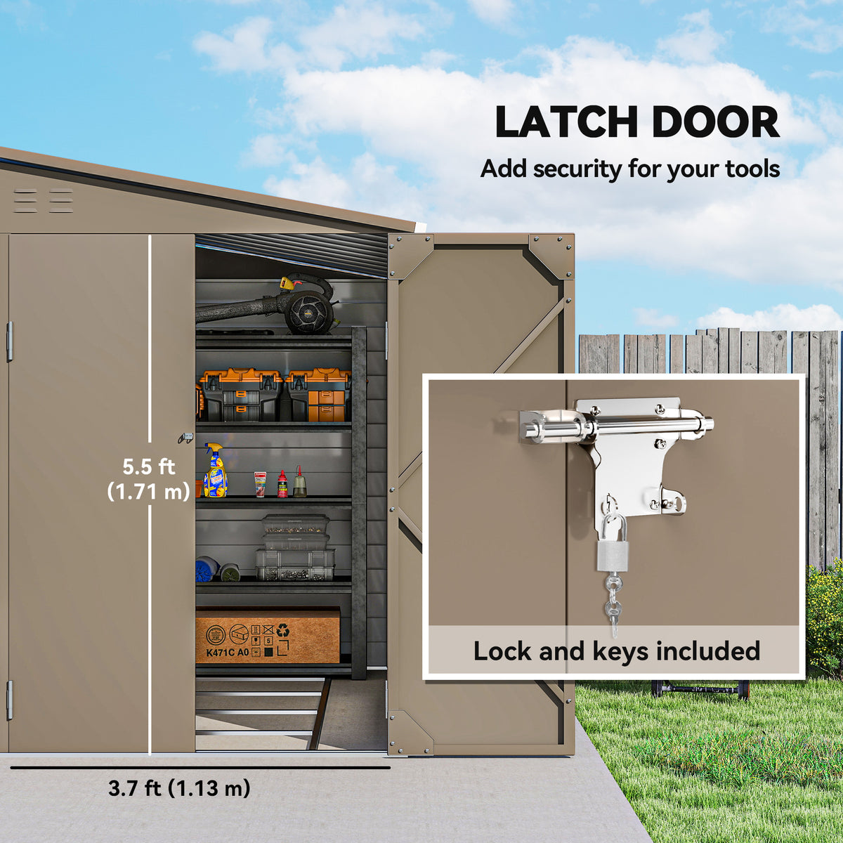 4.6' x 9' Steel Outdoor Storage Shed, Lean to Shed, Metal Tool House with Foundation Kit, Lockable Doors, Gloves and 2 Air Vents for Backyard, Patio, Lawn, Grey