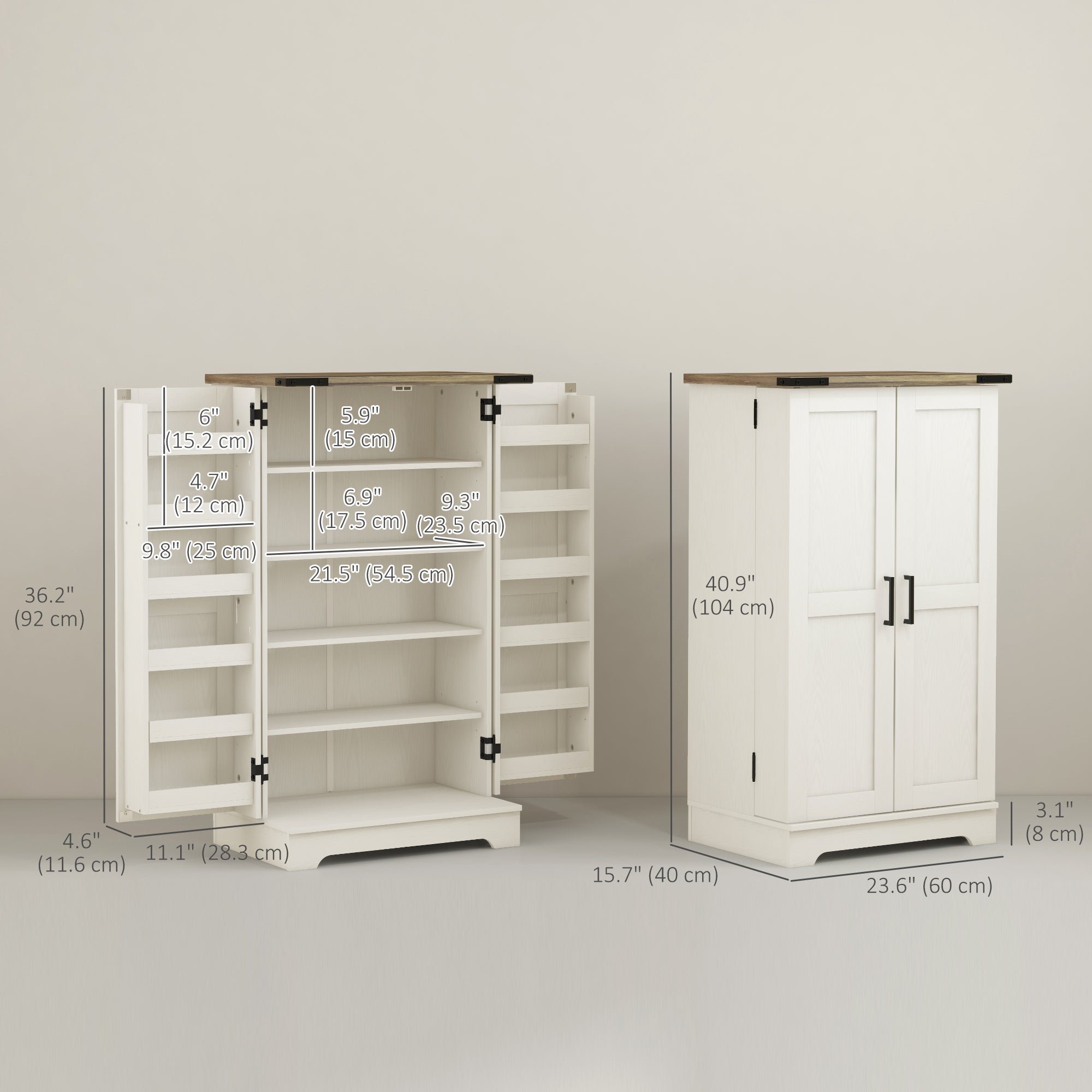 Farmhouse Kitchen Pantry Storage Cabinet, Kitchen Pantry Cabinet with Doors and Adjustable Shelves, Cream White