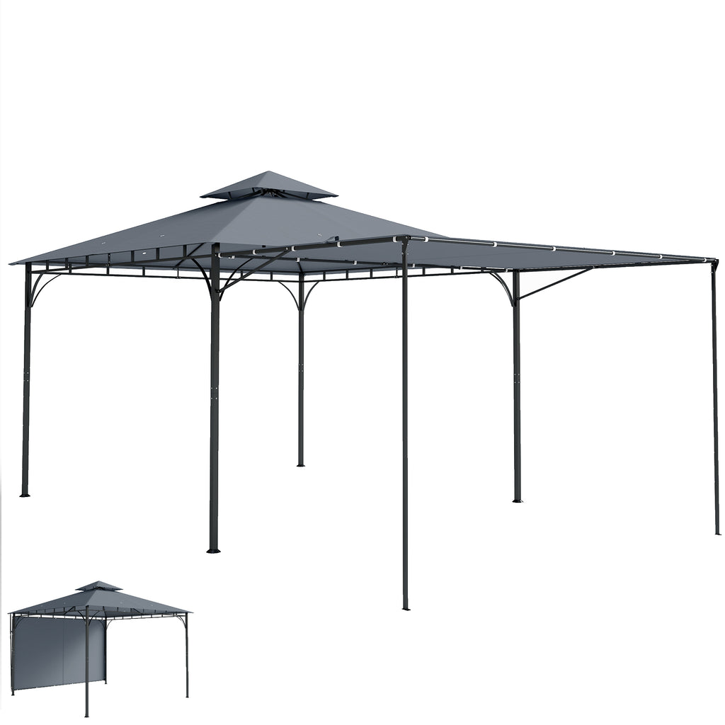 Patio Gazebo with Double Roof Outdoor Gazebo Canopy with Extendable Shade 126" x126" Dark Grey