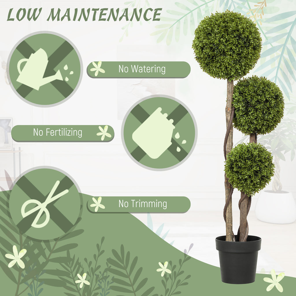 35 Inch Potted Fake Plant, Artificial Boxwood Topiary Tree, Triple Ball Tree for Indoor and Outdoor, Green