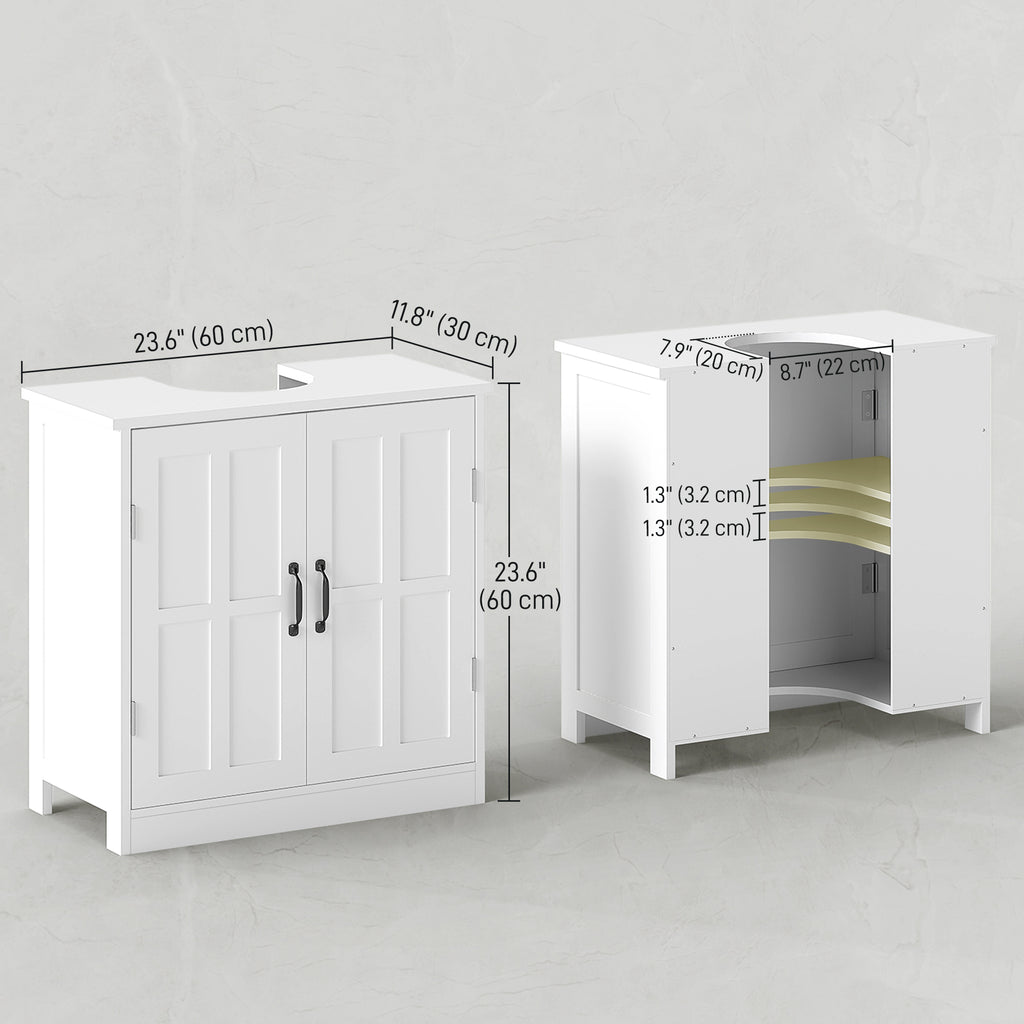 Pedestal Under Sink Cabinet, Bathroom Vanity Cabinet Storage with Double Doors and Adjustable Shelf, White