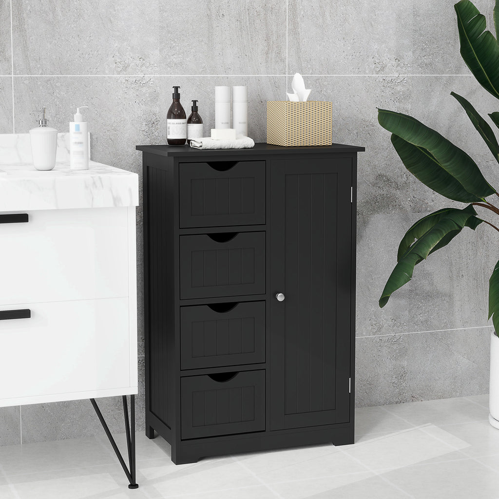 Bathroom Storage Cabinet, Floor Cabinet with Adjustable Shelf and 4 Drawers, Side Cabinet for Washroom, White