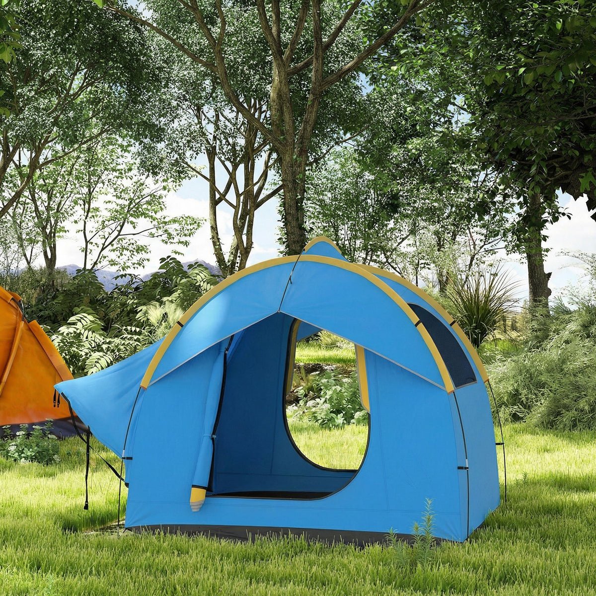 3000mm Waterproof SUV Tent, Car Tent with 3 Doors and Mesh Window, for 5-6 Person Camping Travel, Blue and Orange