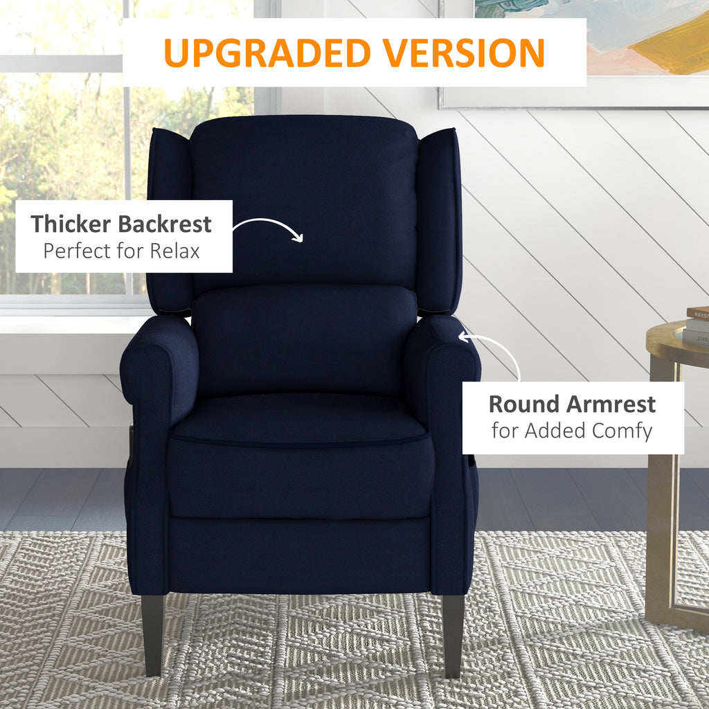 Push Back Recliner Chair, Vibration Massage Recliner for Living Room with Extendable Footrest, Remote, Pocket, Blue