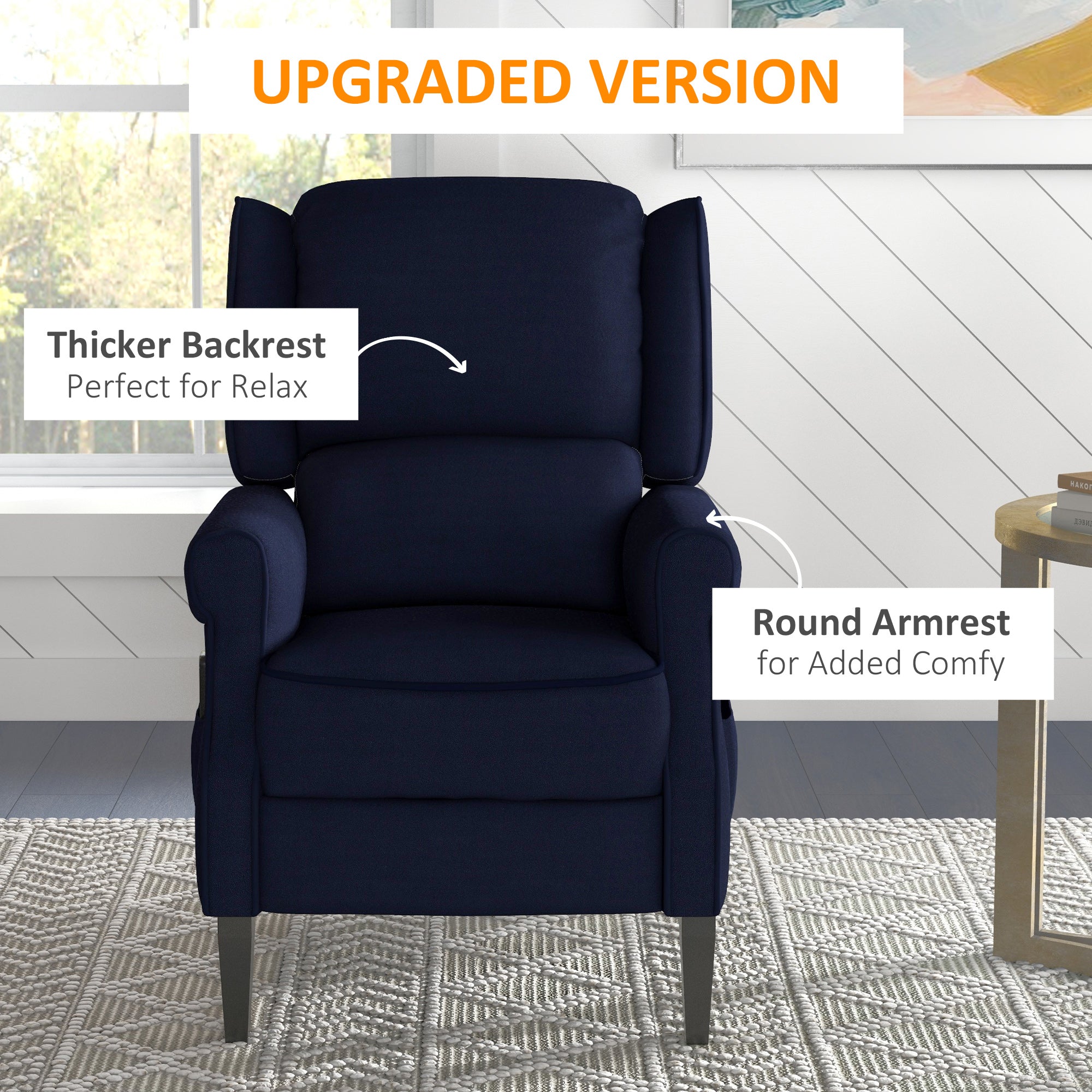 Push Back Recliner Chair, Vibration Massage Recliner for Living Room with Extendable Footrest, Remote, Pocket, Blue