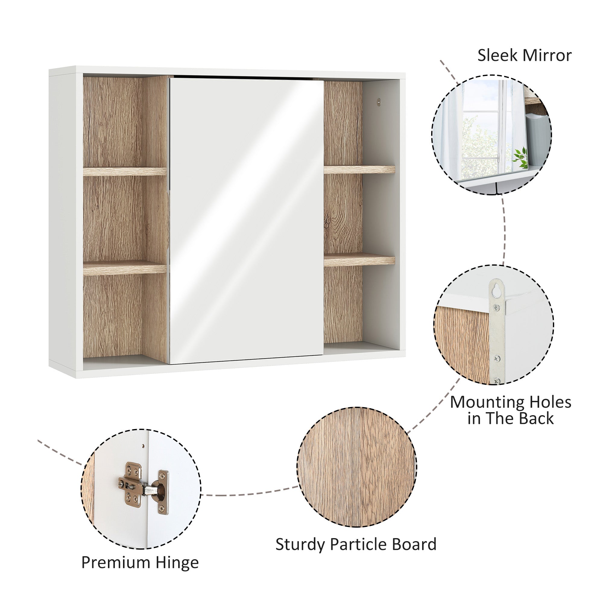 Wall-Mounted Bathroom Medicine Cabinet with Mirror, Over Toilet Bathroom Vanity Cabinet White & Oak