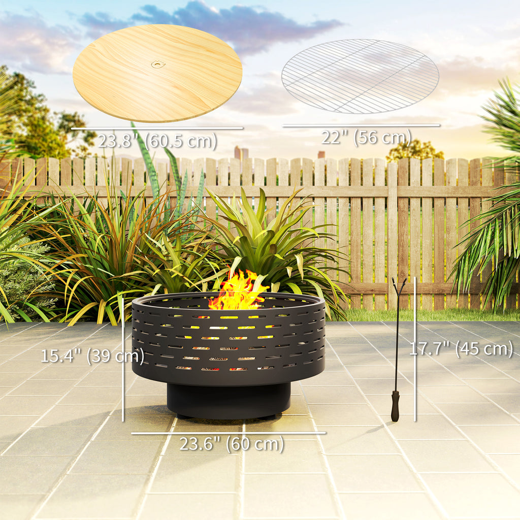 3-ኣብ-1 ሓዊ ጕድጓድ Φ23.8" x 15.4" ደገ ሓዊ ዓሳ ምስ ኣይስቲል ስቲል ግሪል ግሪት፣ ዕጨይሽ-ኣካል ሓዊ ቅርጽቲ