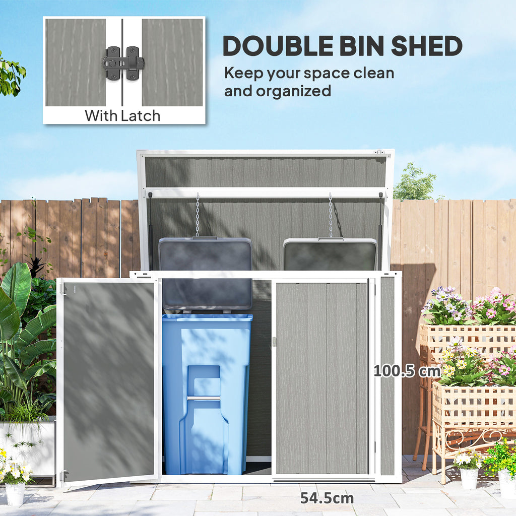 41 Cu. Ft. Outdoor Storage Shed, Outdoor Horizontal Trash Can Storage with Chain Lid, Lockable Storage Box, Grey