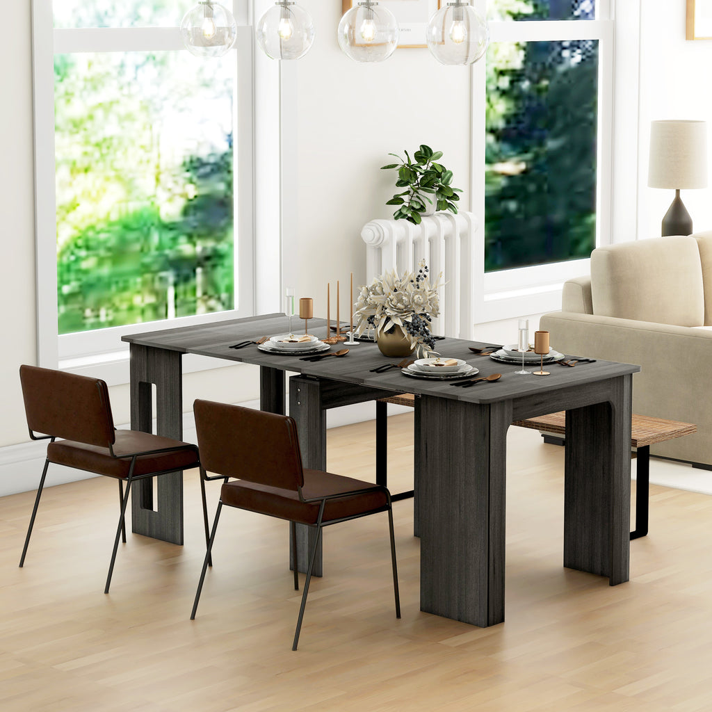 23.6"-70.9" Extendable Dining Table for 6-8 People, Space-Saving Rectangular Kitchen Table for Small Spaces, Dining Room, Kitchen, Living Room, White