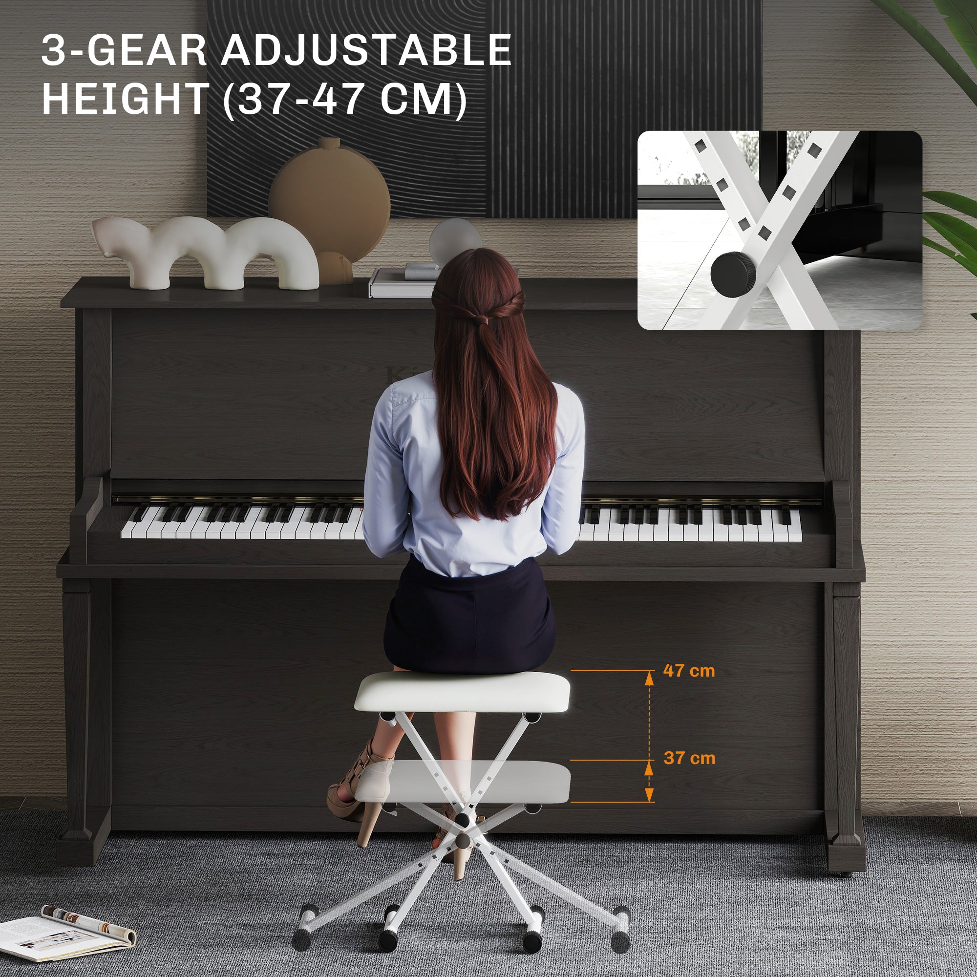 Adjustable Piano Bench, X-Style Folding Piano Stool with Padded Seat, Non-Slip Rubber Feet, Keyboard Chair, Black