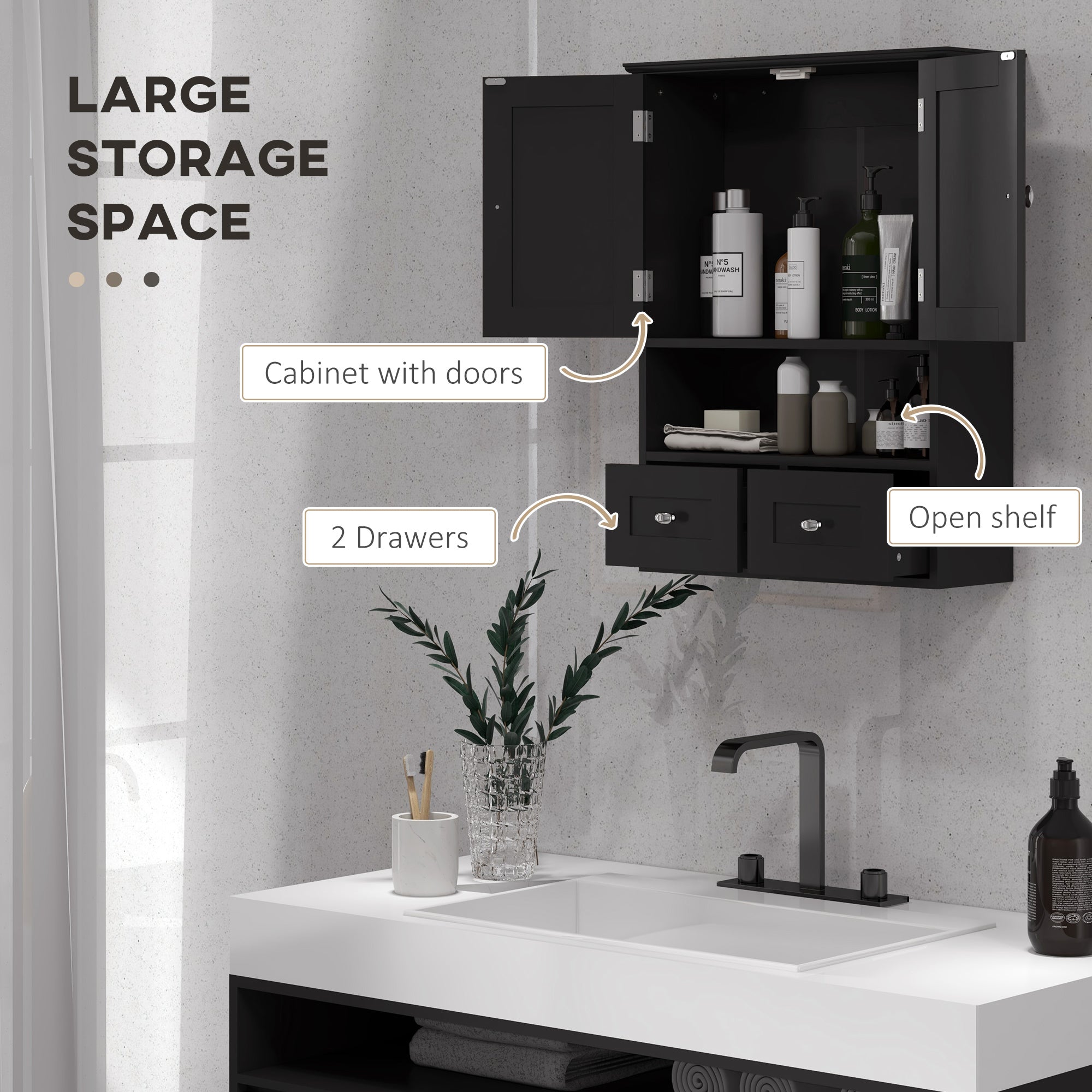 Medicine Cabinet, Bathroom Wall Cabinet with Shelf and Drawers for Hallway, Living Room, Brown