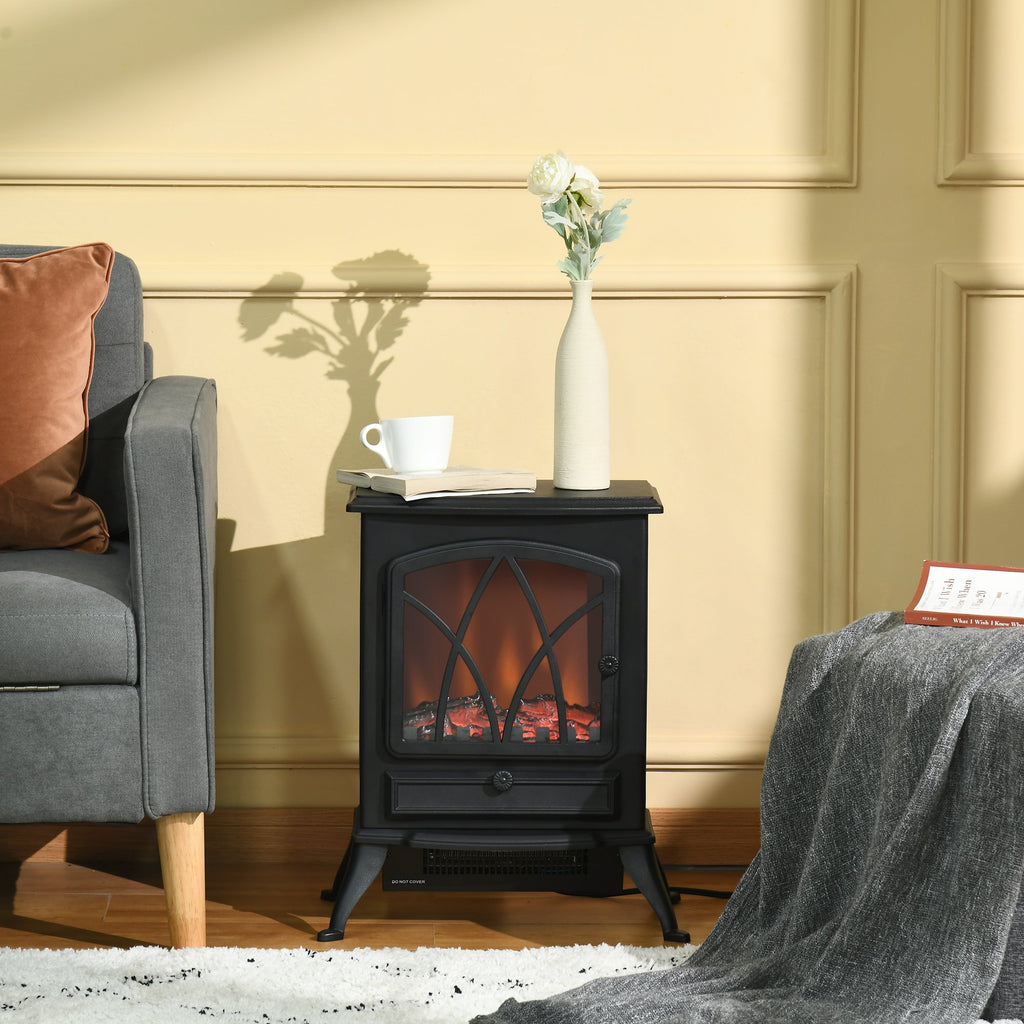 Free Stand Electric Fireplace Stove Heater with Adjustable LED Flame Effect and Front Door, 750W/1500W, Black