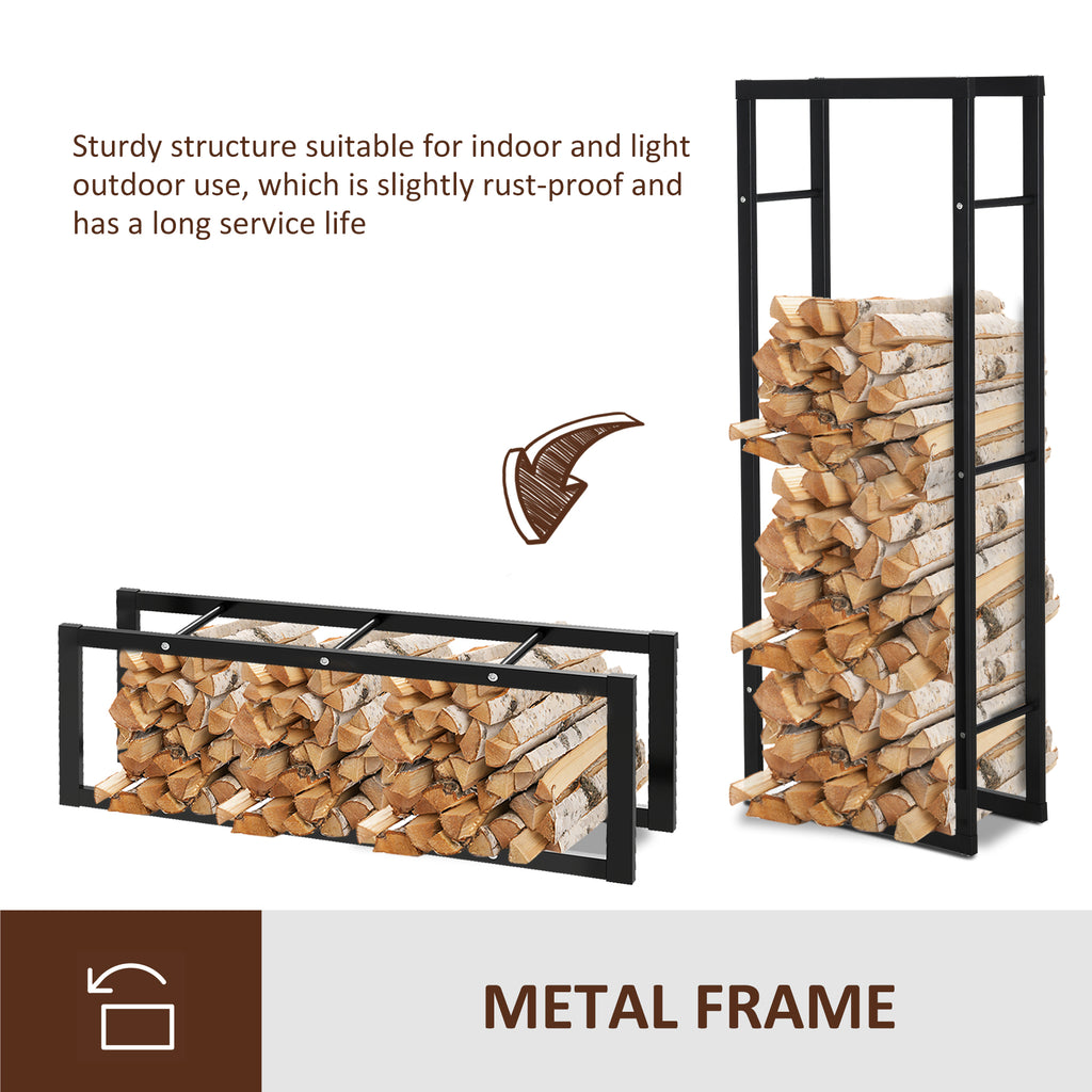 23.6" x 9.8" x 59.1" Firewood Rack Outdoor, Log Holder Fireplace Storage Rack with Handles and 220 lbs. Weight Capacity, Black