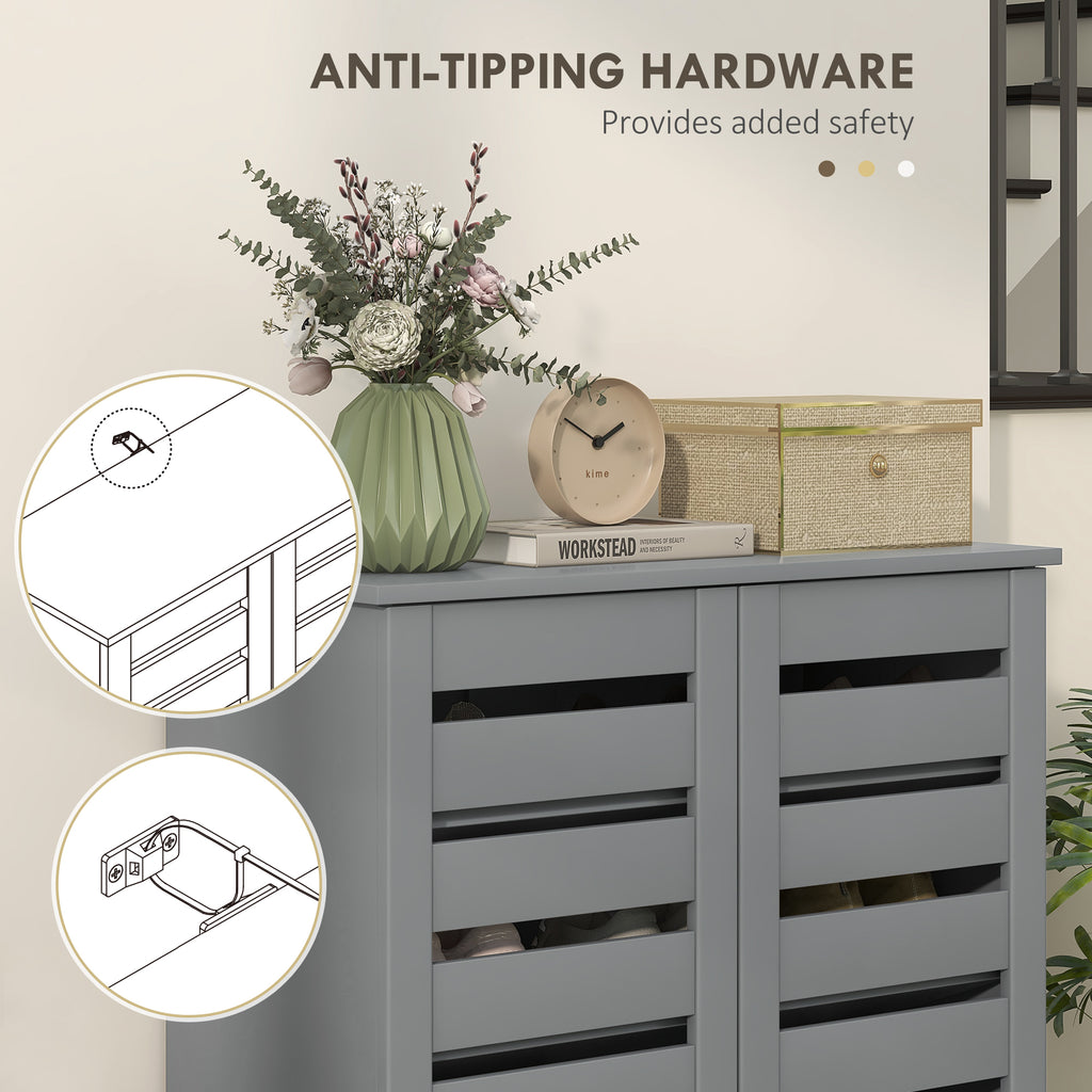 Shoe Storage Cabinet, Shoe Cabinet with 2 Slatted Doors for 15 Pairs of Shoes, Dark Grey