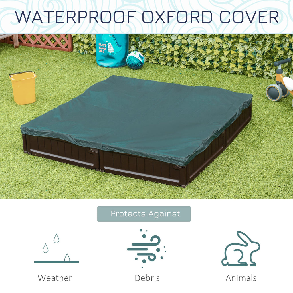 Kids Outdoor Sandbox with Canopy, Bottom Fabric Liner, Brown