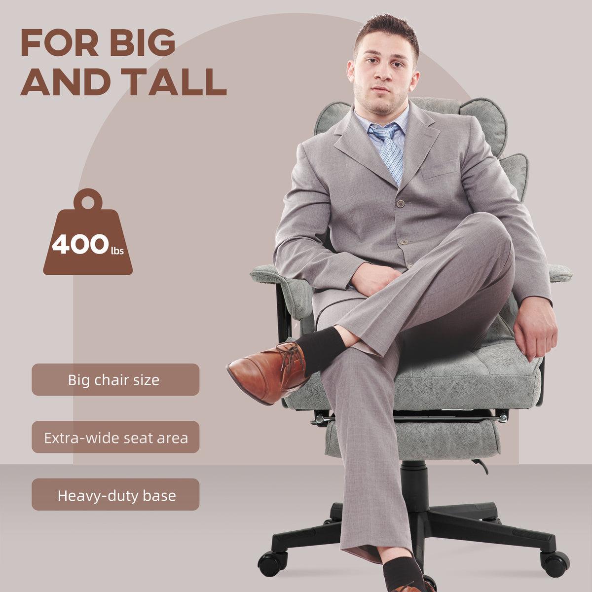 Big and Tall Office Chair with Foot Rest, 400LBS High Back Desk Chair with Padded Armrests, Lumbar Support, Black