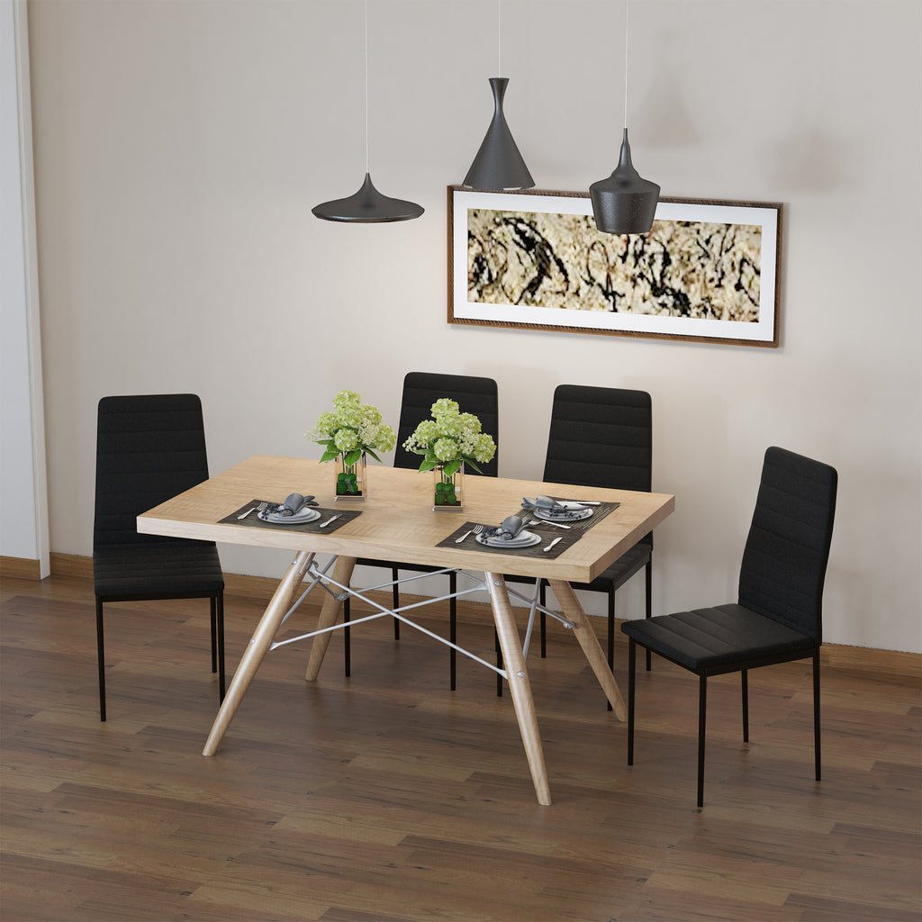 High Back Dining Chairs, Modern Upholstered PU Leather Accent Chairs with Metal Legs for Kitchen, Set of 4, Black