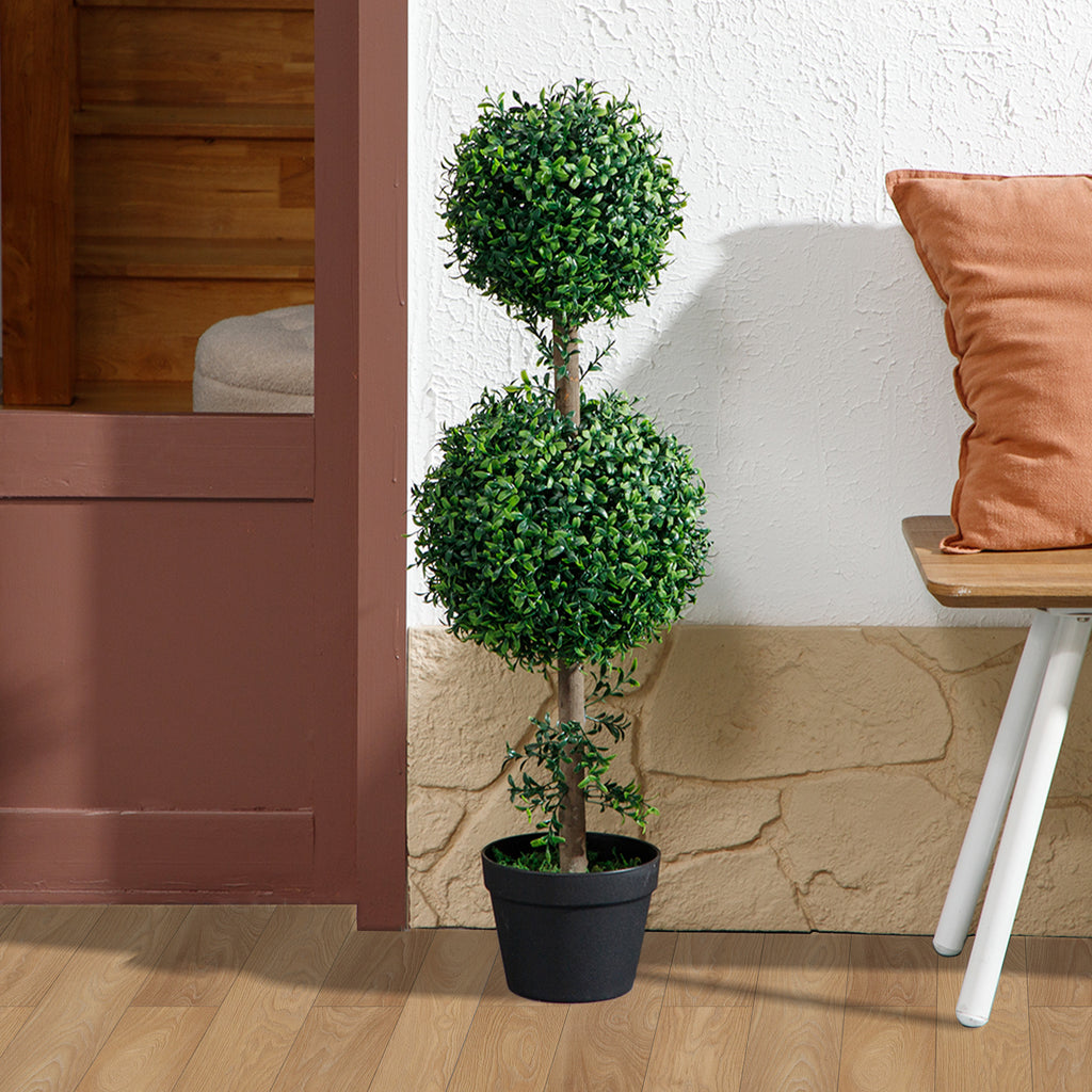 2 Pack 36.1" Artificial Trees, Boxwood Topiary Ball Trees with Pot for Indoor, Outdoor, Home Office, Living Room, Green