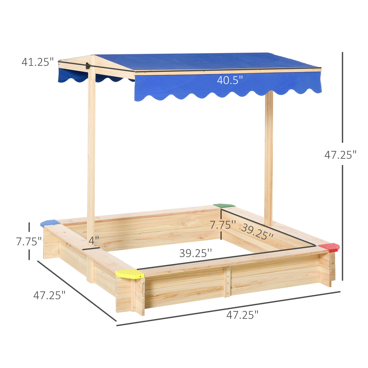 Kids Wooden Sandbox with Cover, Play Sand Station for Children Outdoor Sand box, with Seats, for Backyard, Beach, 47" x 47" x 47", Natural