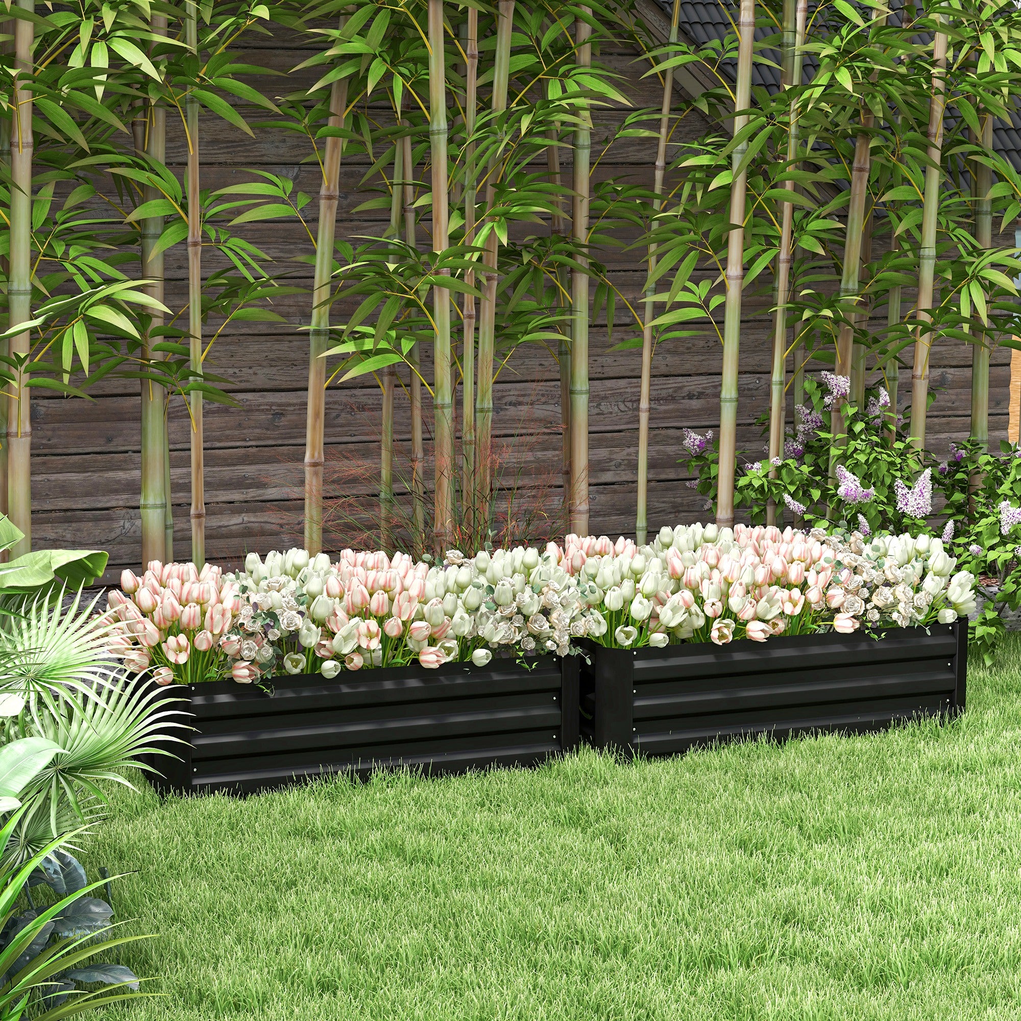 Set of 2 Raised Garden Bed, Steel Elevated Planter Box for Flowers, Herbs, Succulents, 39"x20"x12", Green