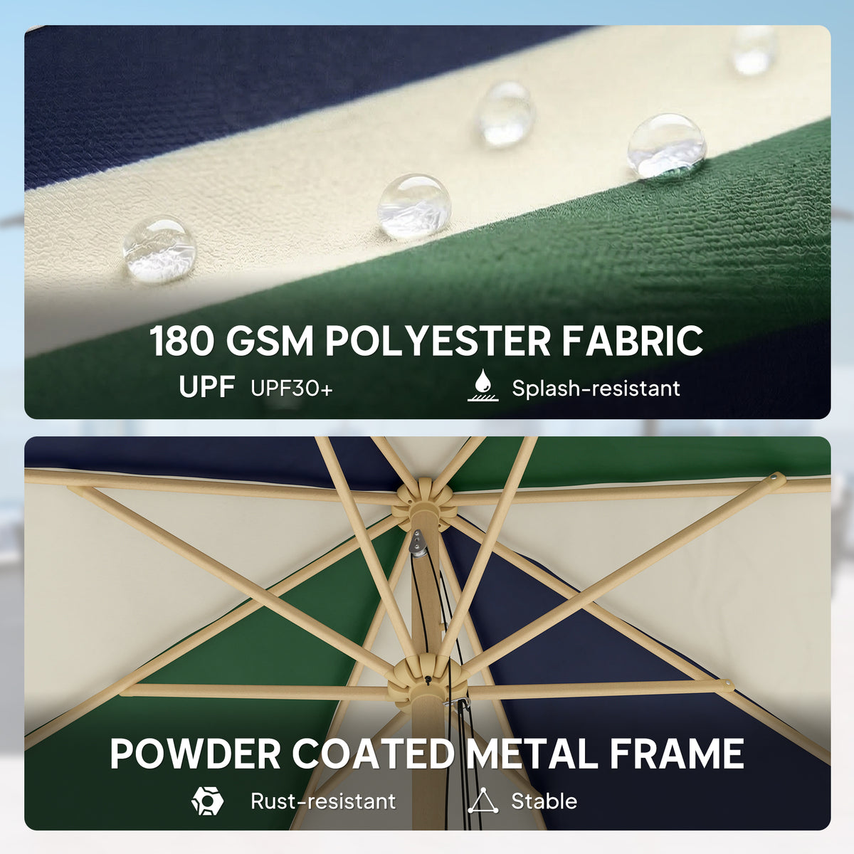 7.4 ft Patio Umbrella with Wood-Effect Frame, Colour-Blocked UPF 30+ Outdoor Market Table Umbrella Parasol, Dark Green